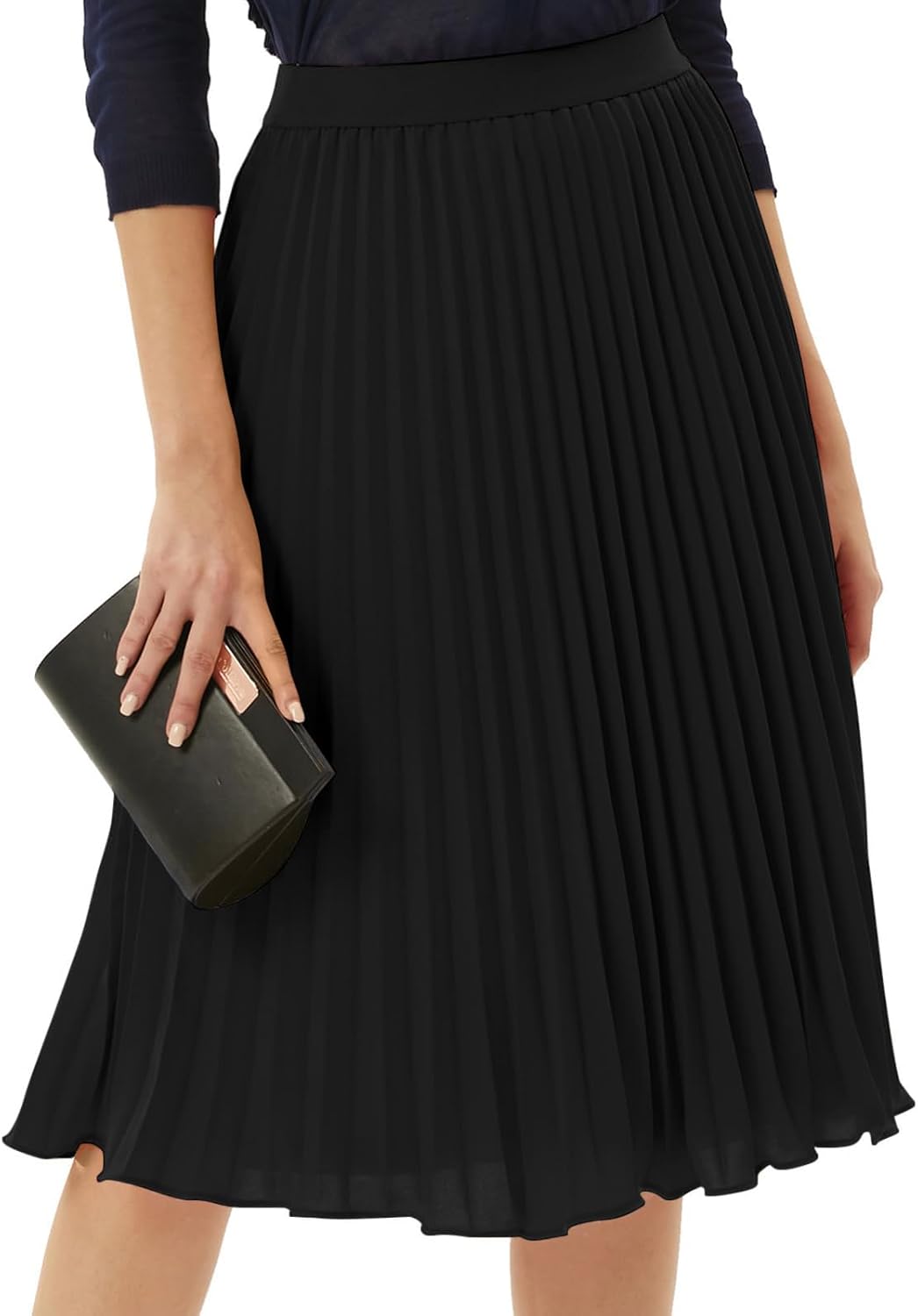Pleated Skirts for Women Chiffon Aline Swing High Elastic Waisted Flowy Midi Skirt