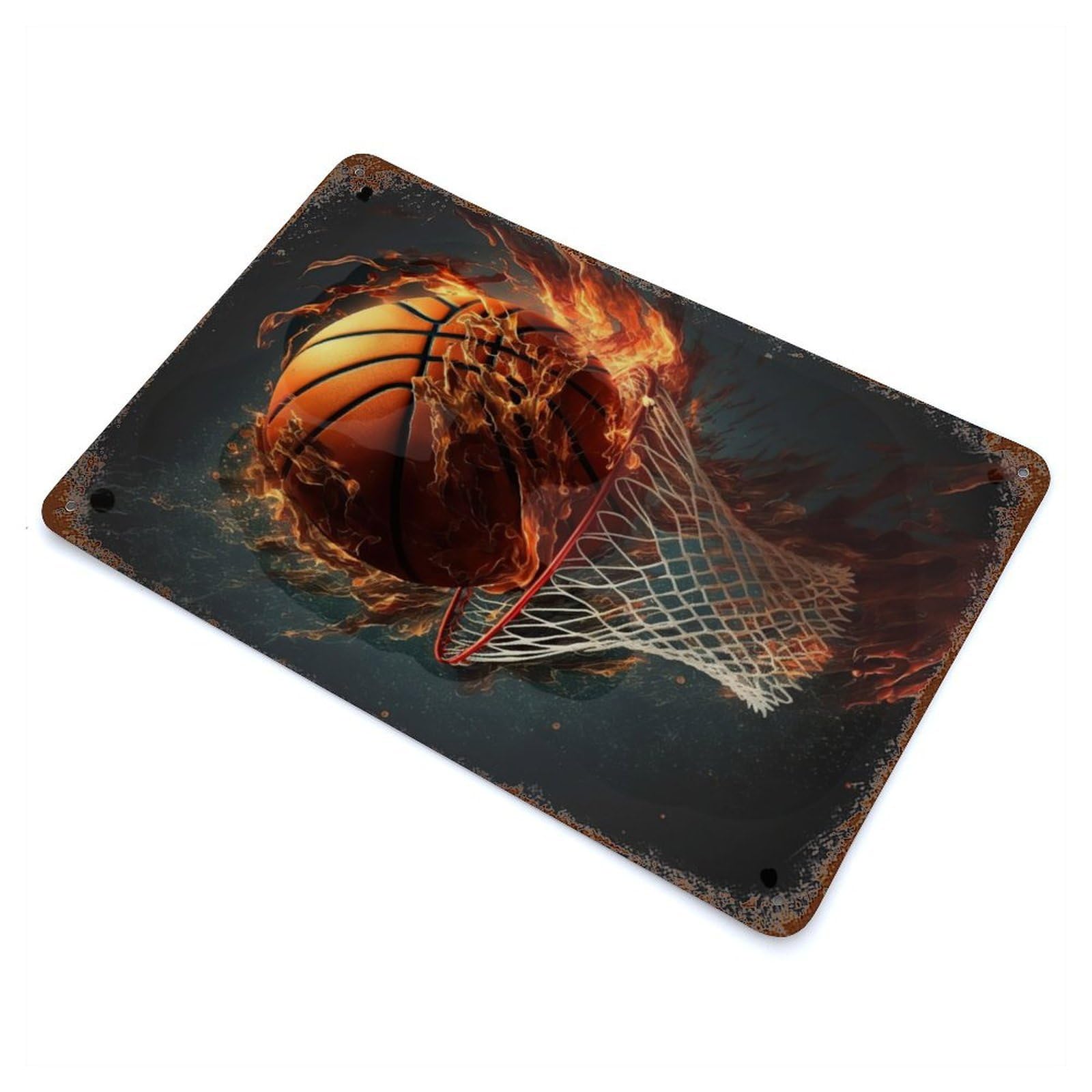 Basketball 11.8"x7.9" Rusty Metal Tin Sign, Farmhouse Wall Decor for Office, Studio And Wall Decor