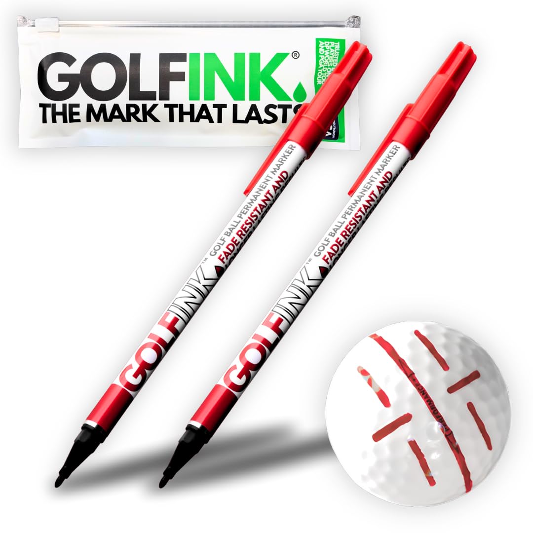 2-Pack GOLFINK Golf Ball Marker Pen - Fade-Resistant Permanent Ink, Valve-Controlled Nib, Durable Aluminum Body (Black) (Red + Red)