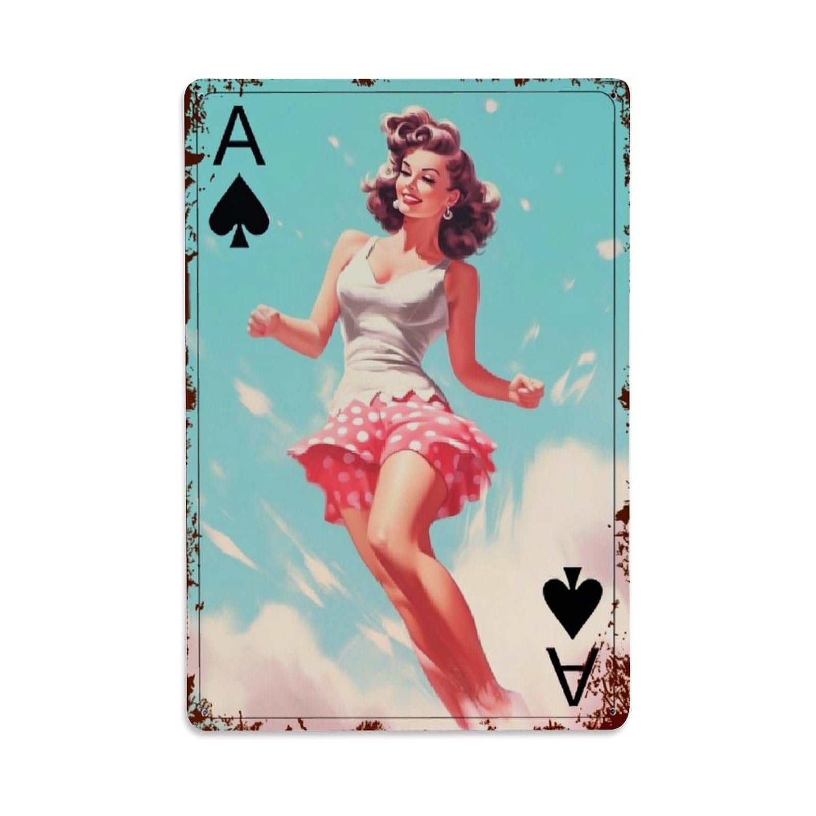 Jdfenggu Vintage Retro Pinup Woman Playing Card Retro Metal Tin Sign, Decor Art Poster For Bar, Home, Man Cave, Kitchen, Laundry Room Gift 8X12inch