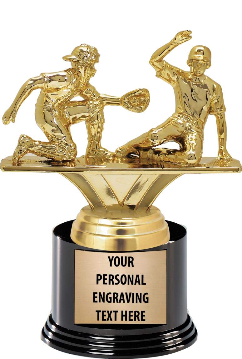 Crown Awards Baseball Trophies with Custom Engraving, 7.25" Personalized Double Male Slide Baseball Trophy On Deluxe Round Base