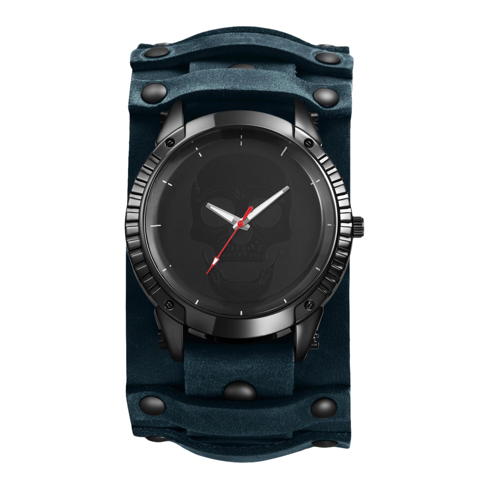 Avaner Uhren Herren Echtleder Steampunk: Halloween Armbanduhr Totenkopf Retro Herrenuhr mit Großem Zifferblatt Breites Abnehmbares Lederarmband Motorraduhren Vintage Analog Quarzuhr für Männer