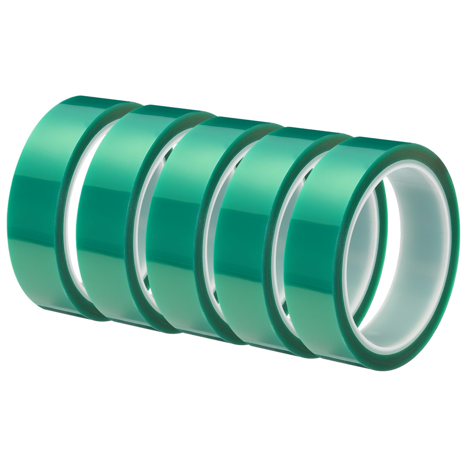 sourcing map Resin Tape Silicone Adhesive Tape High Temperature Resistance Easy Peeling Polyester for Epoxy Resin,River Tables,Craft,Remove Residue 0.98 Inch Wide 108FT Long(Green),Pack of 5