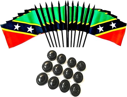 Miniatura 92 de Una docena de banderas y bases de escritorio Nauru, 12 banderas de poliéster en miniatura para oficina y pequeñas con 12 soportes negros Banderas