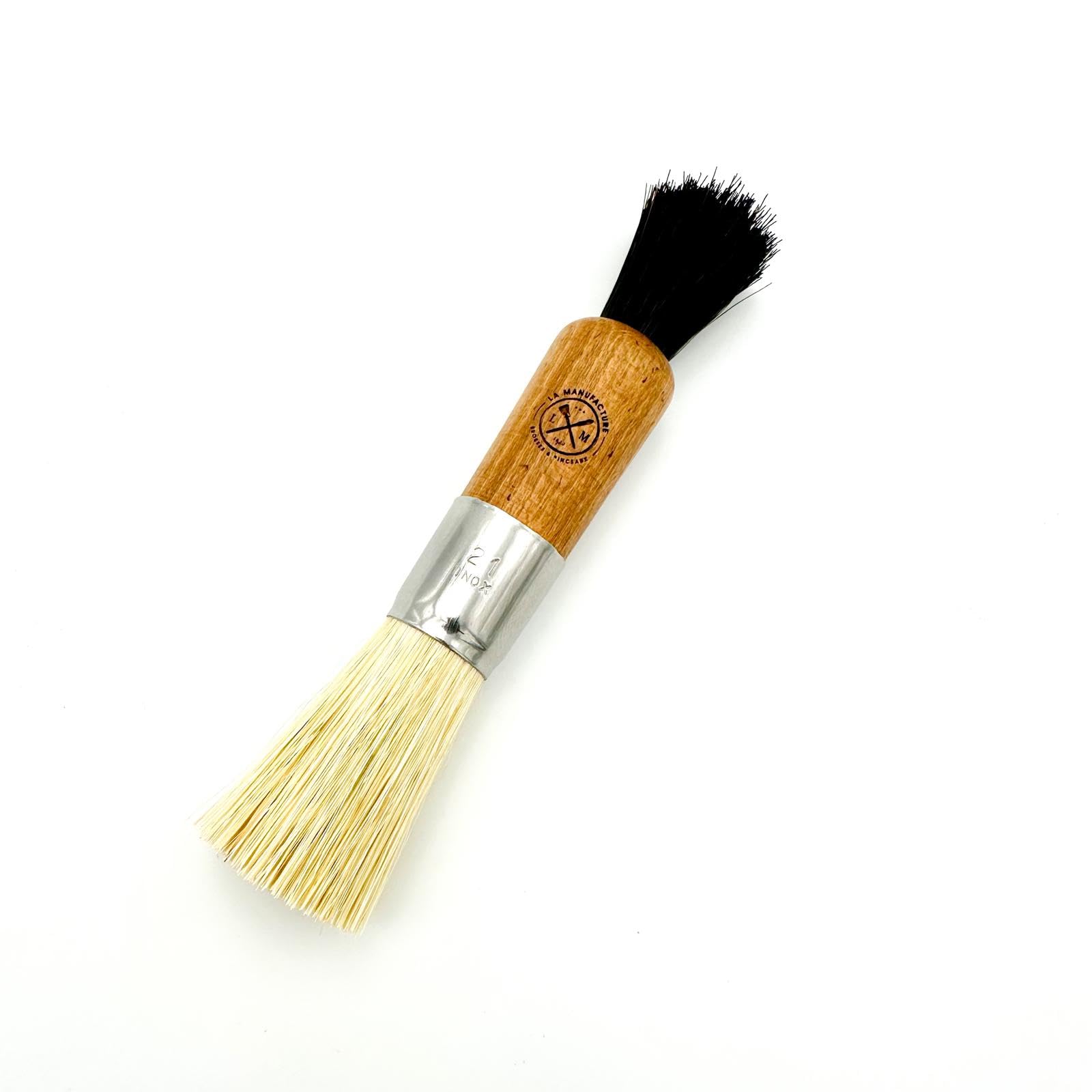 Brosse à Champignons et Légumes Double Face Bois de Hêtre Fibres de Tampico Crin de Cheval Virole Inox