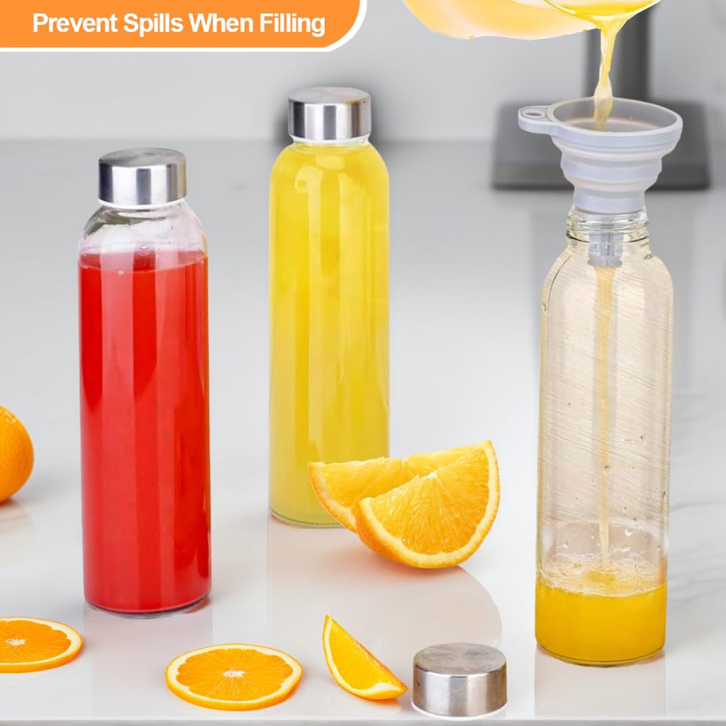 10 bottiglie di vetro con coperchio, 530 ml, riutilizzabili, per succhi di frutta, bottiglie d'acqua in vetro trasparente, a prova di perdite, con tappo ermetico in acciaio inox per