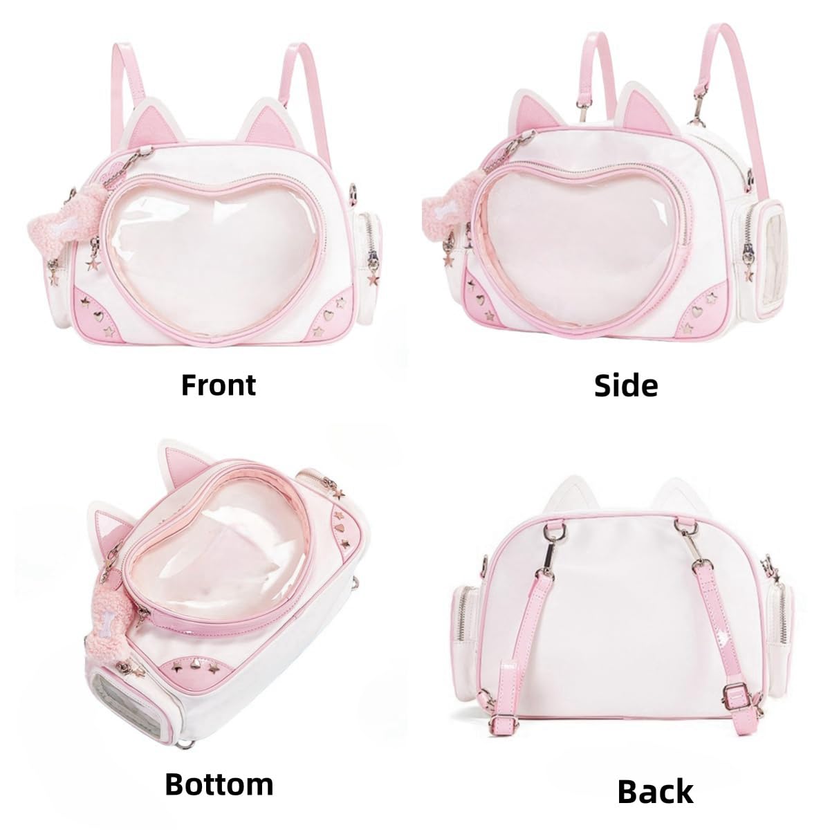 Kawaii Ita Bag Cat Pin Backpack Shoulder Crossbody Bag for Miku Anime Heart Clear Layer with Insert