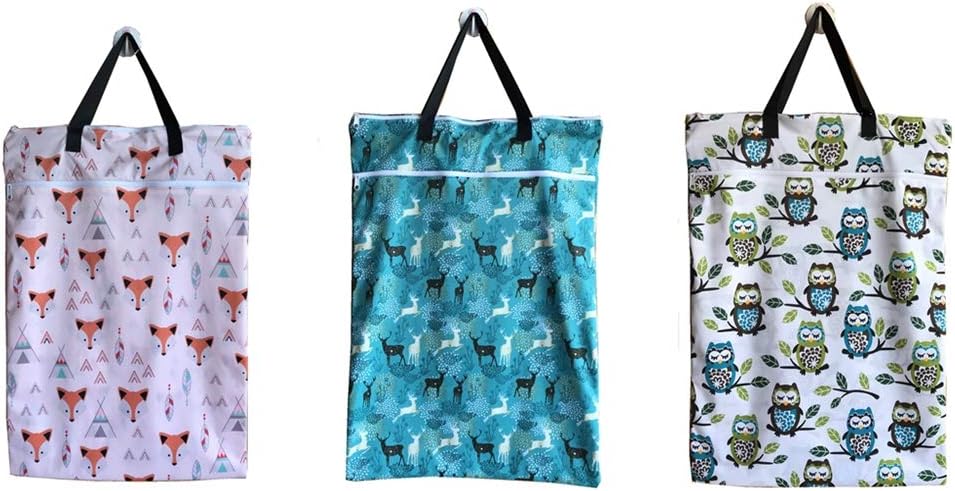 MUMBABY 3pcs Large Hanging Wet/dry Cloth Diaper Pail Bags for Reusable Diapers or Laundry