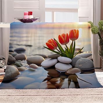 Tulips Blanket Throw - Super Soft Plush Flannel Throw for Bed, Couch & Sofa, Mother Flowers Design, Nature Plants Decor Camping & Travel Blanket 30"x40"