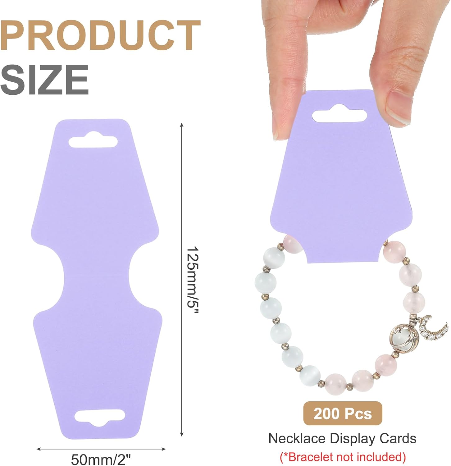 PATIKIL Necklace & Bracelet Display Cards 200 Pcs Jewelry Blank Card Holder Jewelry Packaging for Hanging Necklaces Chokers Earrings Hair Band Accessories (Light Purple, 5x2 Inch) image 2