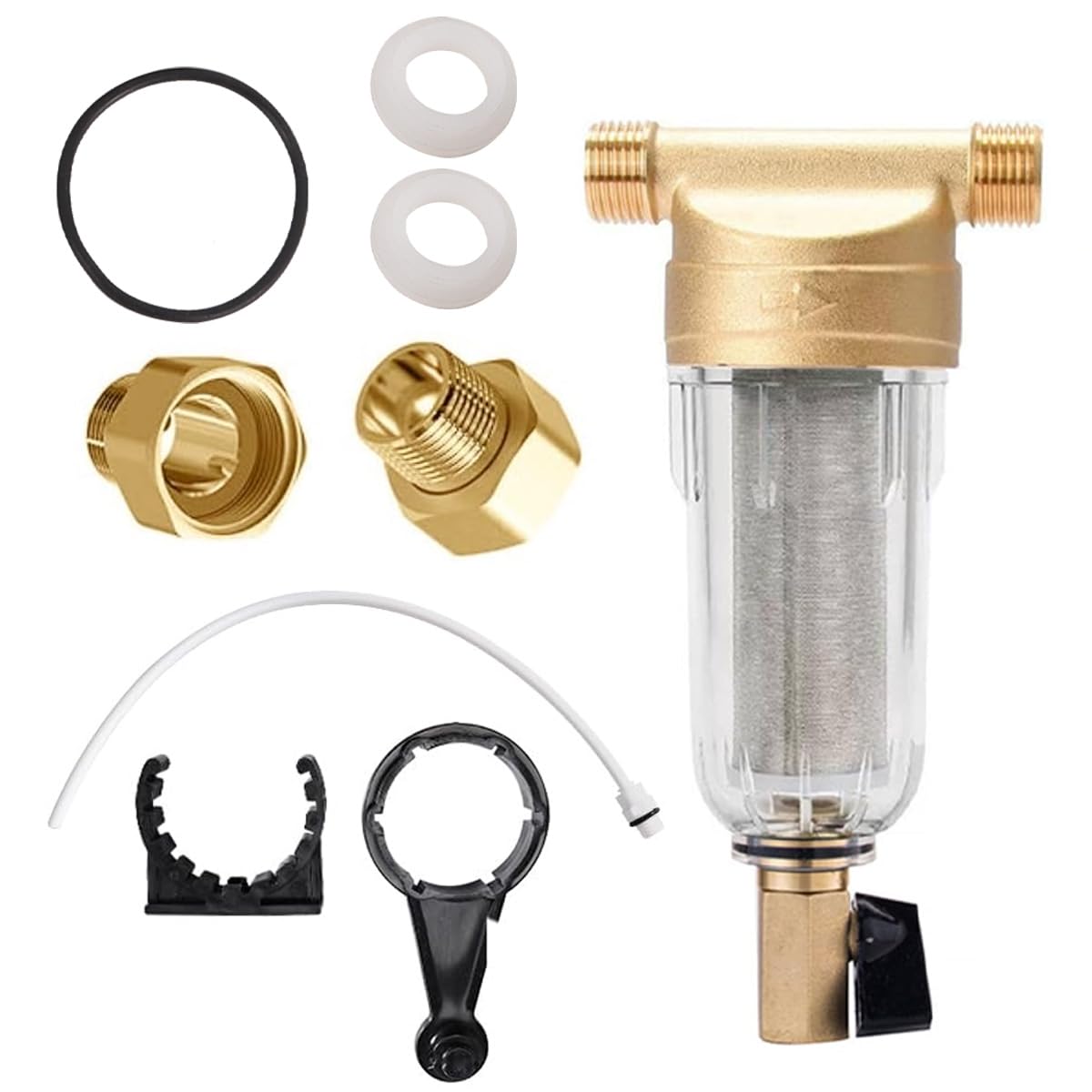 Prefiltro de agua de 40 micras con adaptador de 1 a 3/4 de pulgada para retrolavado
