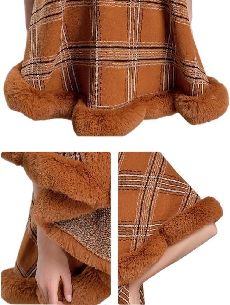 Thickened Warm Jacket With Personalized Edge Layered Shawl Plaid Cape