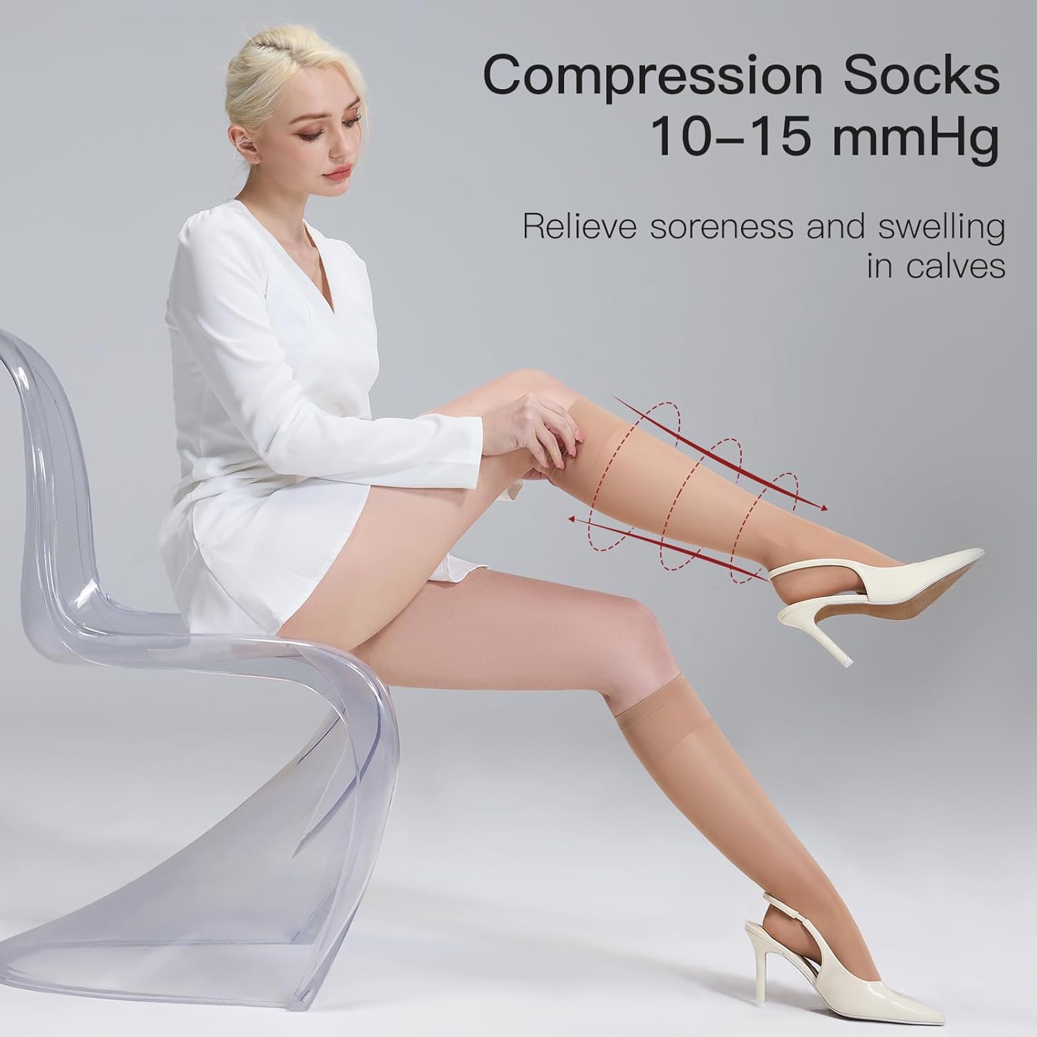 Yilanmy 3 Pairs Compression Stockings for Women 40D Knee High Socks 10-15mmHg Support Socks - Image 4