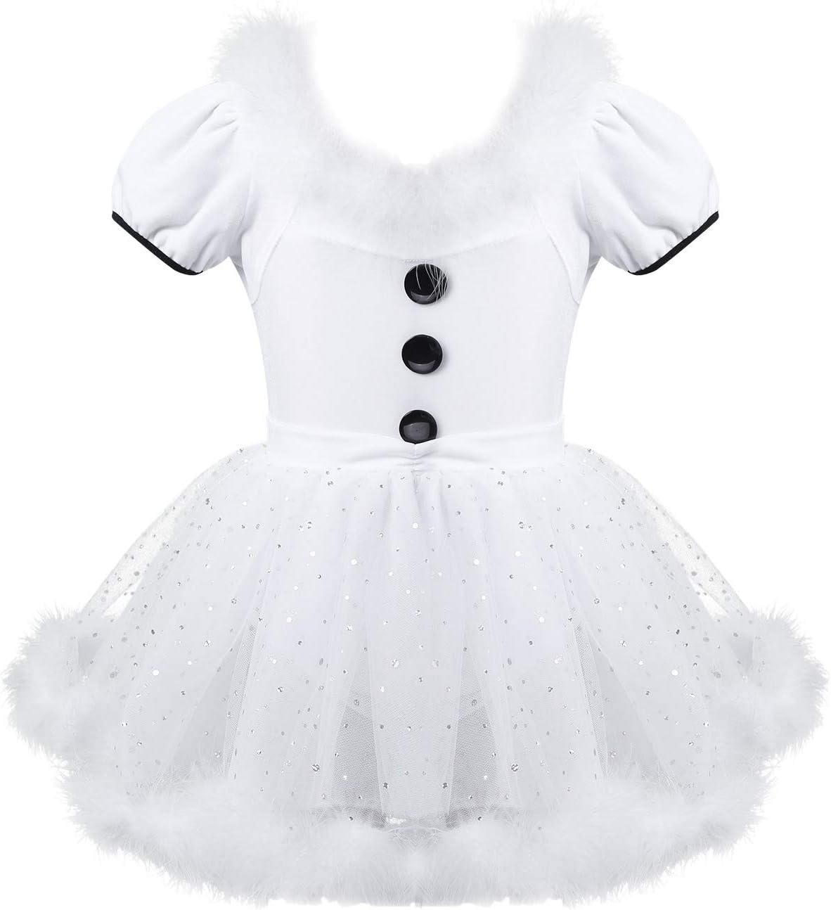 iEFiEL Kids Girls Halloween Christmas Snowman Costumes Short Sleeves Ballet Tutu Dress Figure Ice Skating Dress White 4