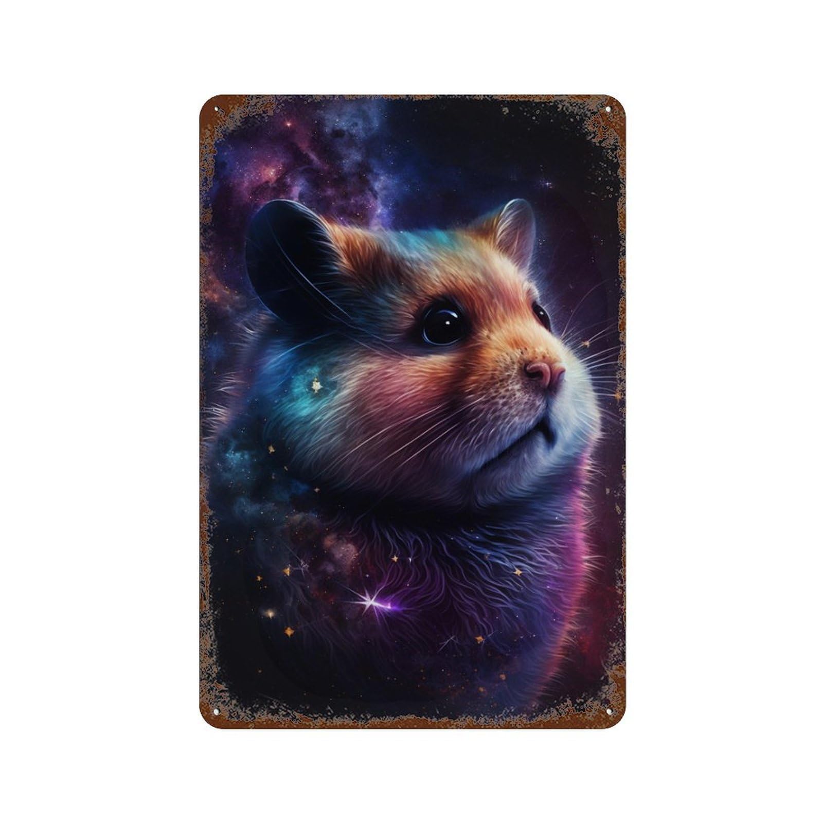 Cosmic Hamster Portrait Vintage Rust Metal Sign 11.8"x7.9", Ideal for Bistro, Counter And Cafe Decor