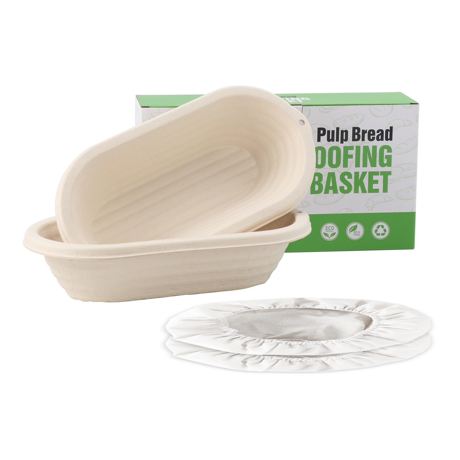 30cm Set 2 Ceste Lievitazione Ovali in Fibra di Canna - con 2 Foderine per Pane Professionale Materiale Ecologico Antibatterico (2x 12inch ovale)