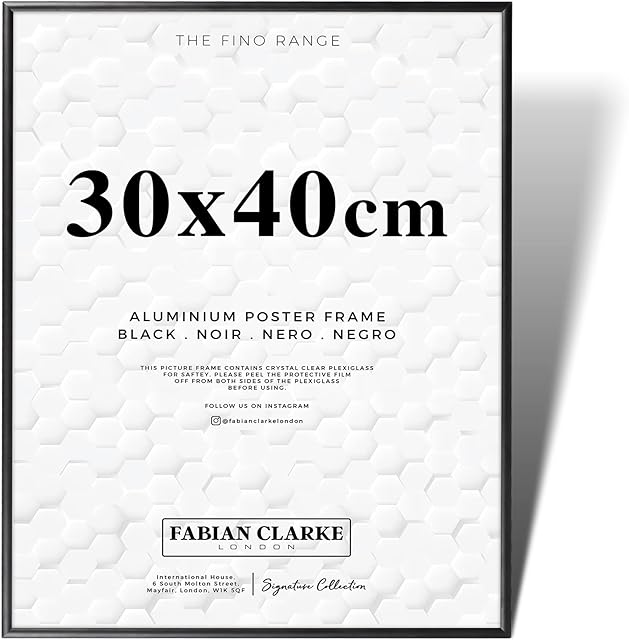 Fabian Clarke London® 30x40cm Black Aluminium Picture Frame Hang Portrait or Landscape with Safety Glass