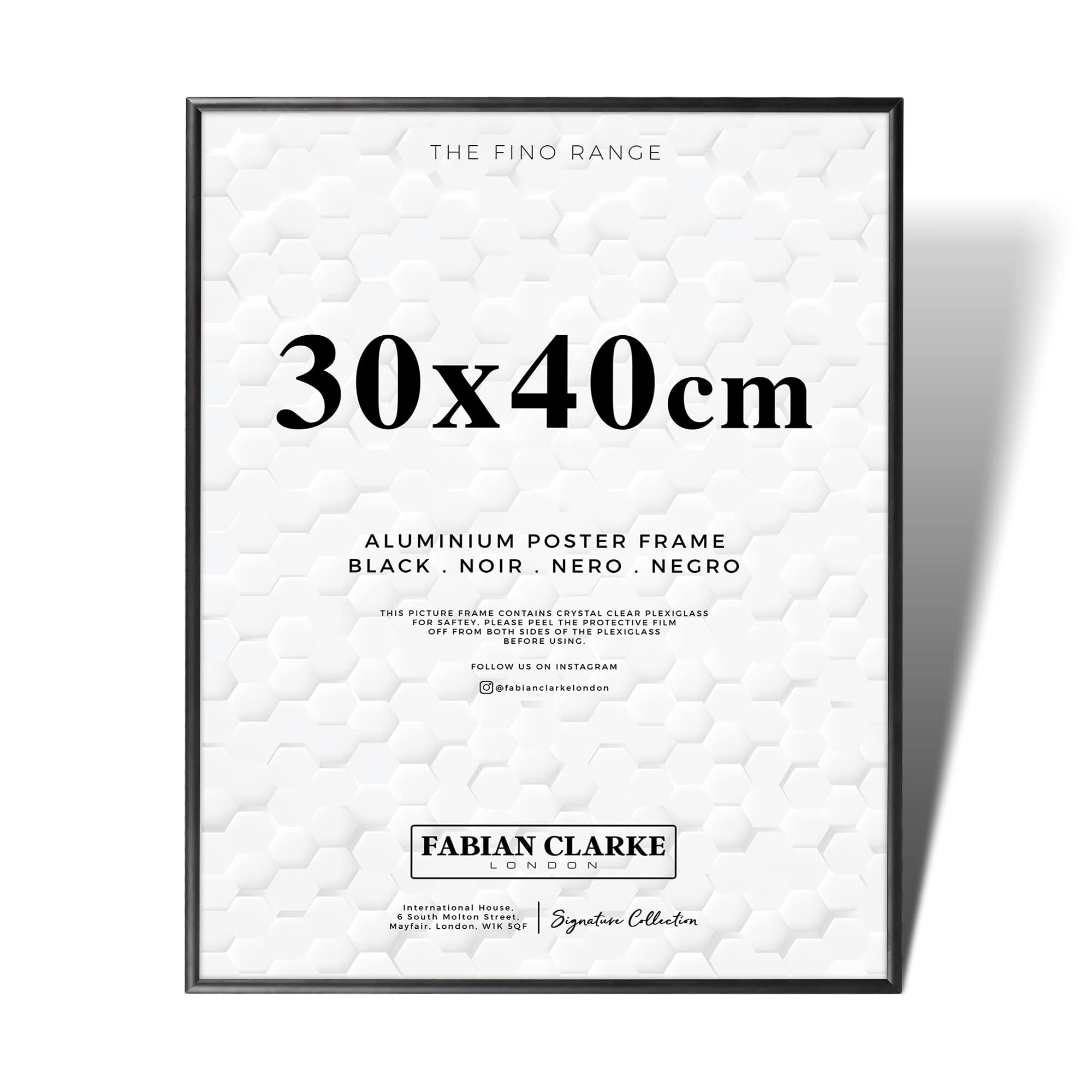Fabian Clarke London Black Fabian Clarke London® 30X40cm Aluminium Picture Frame Hang Portrait Or Landscape With Safety Glass