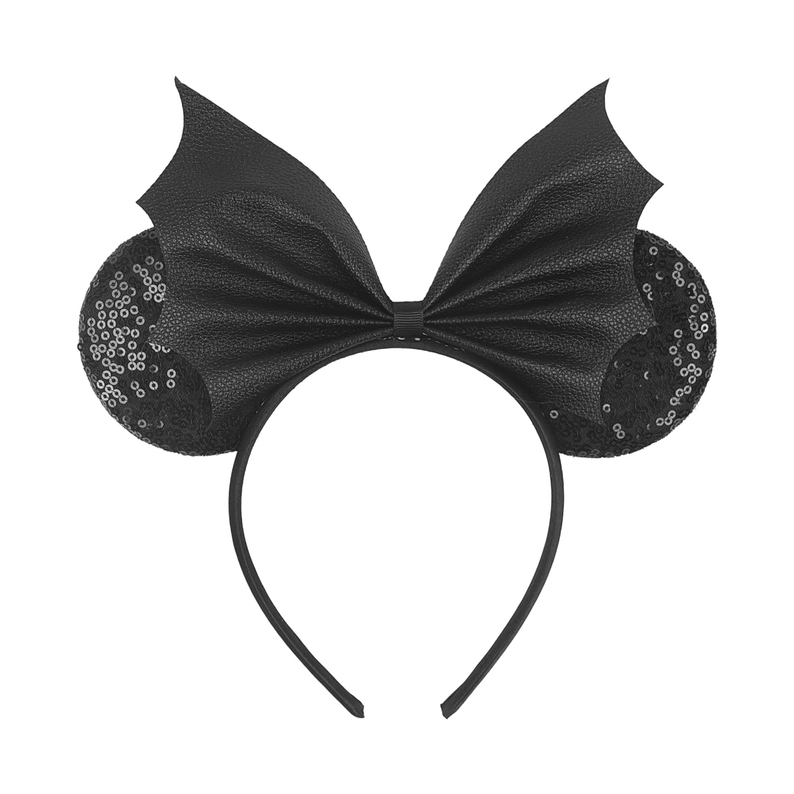 AIDVPOD Halloween Mouse Ears Headband Sequins Bat Bow Hair Bands Black Bat Wing Hair Accessories for Women Halloween Party Supplies