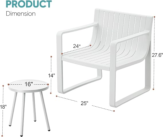 Werph Patio Furniture Set, 3 Pieces Outdoor Furniture Patio Table and Chairs Set, Patio Chairs Set of 2 Patio Conversation Sets Balcony Bistro Set Porch Furniture for Lawn Garden Poolside, White