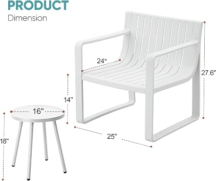Werph Patio Furniture Set, 3 Pieces Outdoor Furniture Patio Table and Chairs Set, Patio Chairs Set of 2 Patio Conversation Sets Balcony Bistro Set Porch Furniture for Lawn Garden Poolside, White