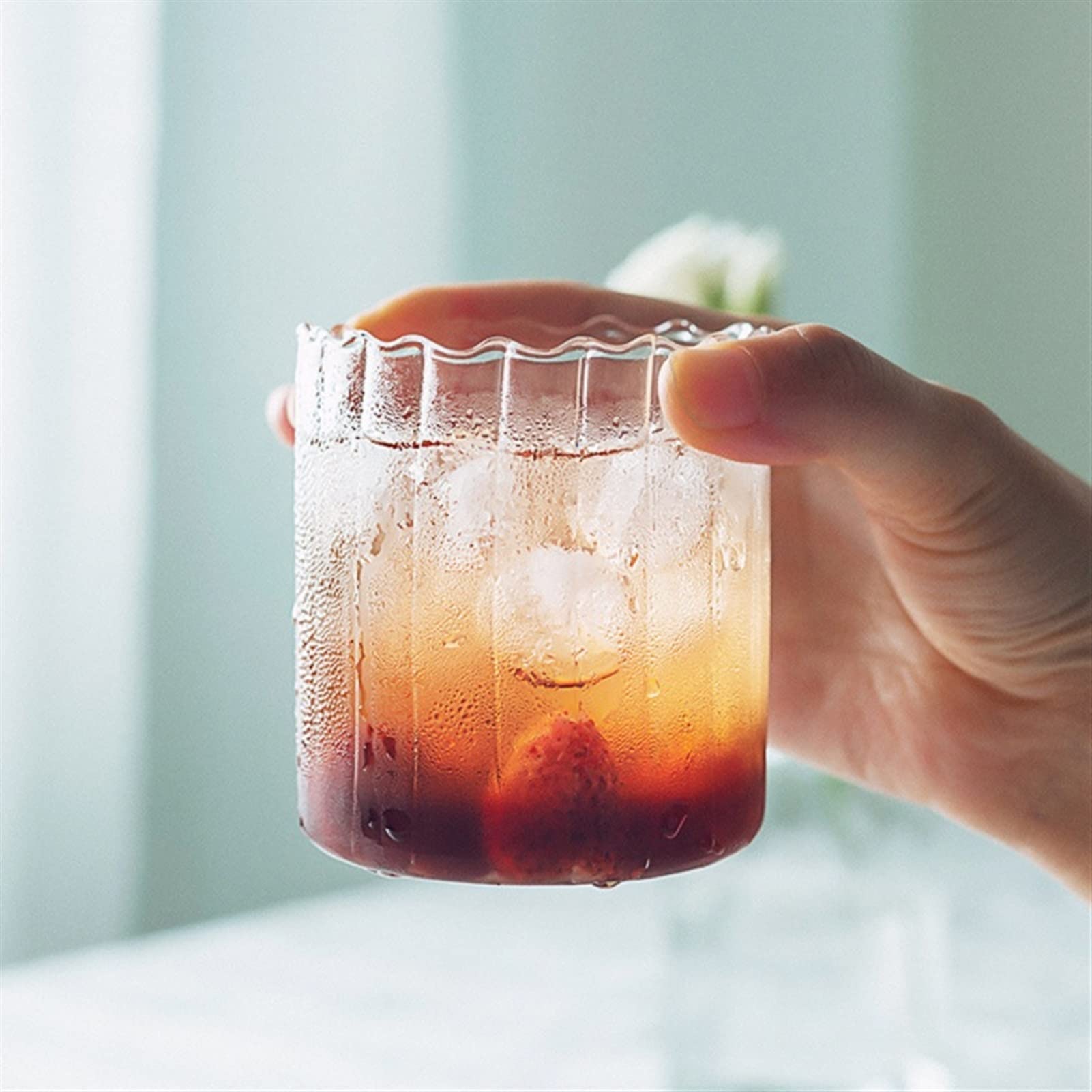 Szklane kubki Szklany kubek w paski żaroodporny przezroczysty szklany kubek do kawy mlecznej kubek do koktajli mlecznych lekki kubek śniadaniowy naczynie do picia (260 ml/350 ml) Szklanki do picia (rozmiar: 350 ml, kolor: szary)