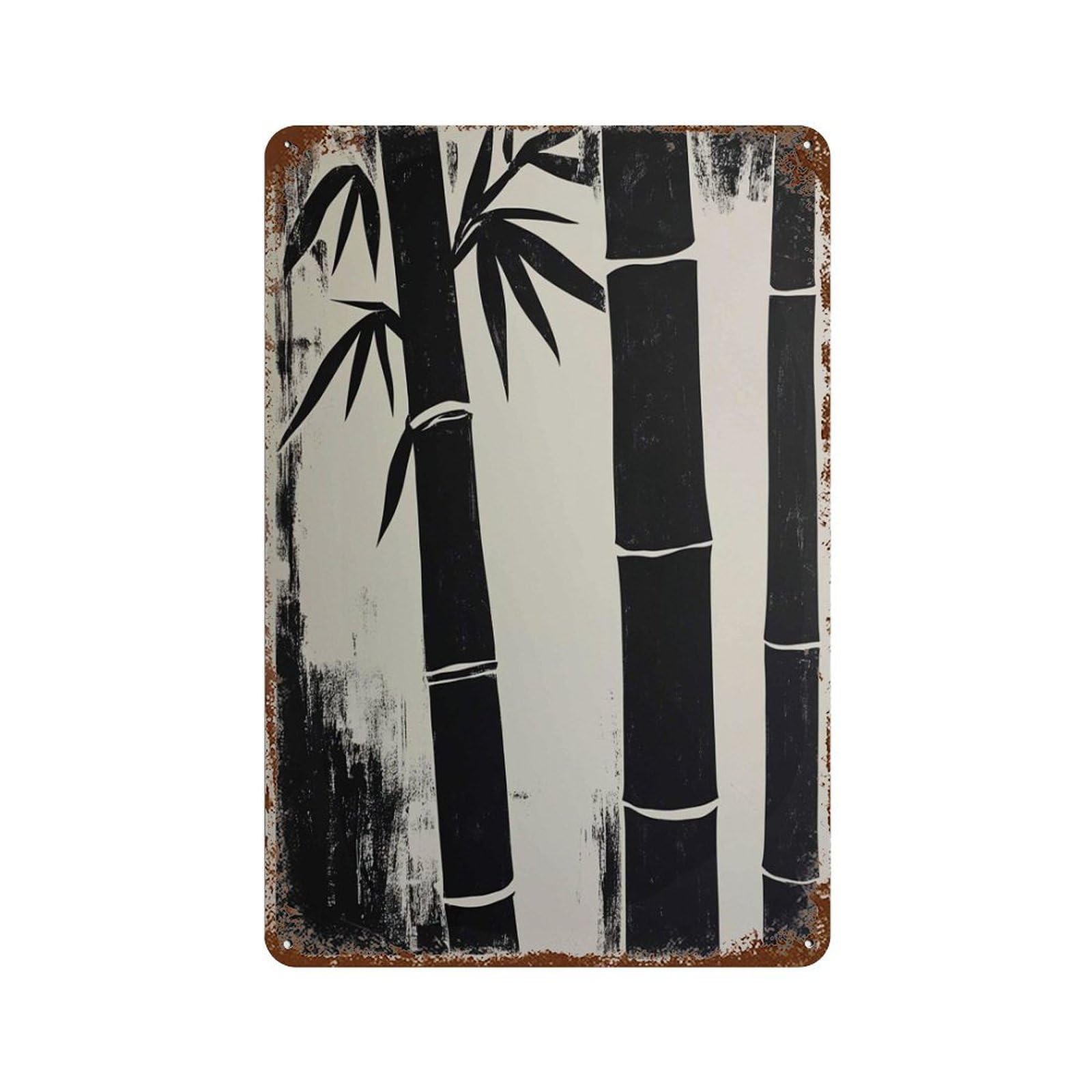 xiaoxiaoshen Minimalist Bamboo Black Ink Botanical Japanese Zen Nature Wall Decor Art Metal Tin Poster Modern Home Decor Art Home Bar Shop Decorations Vintage Sign 30x20cm