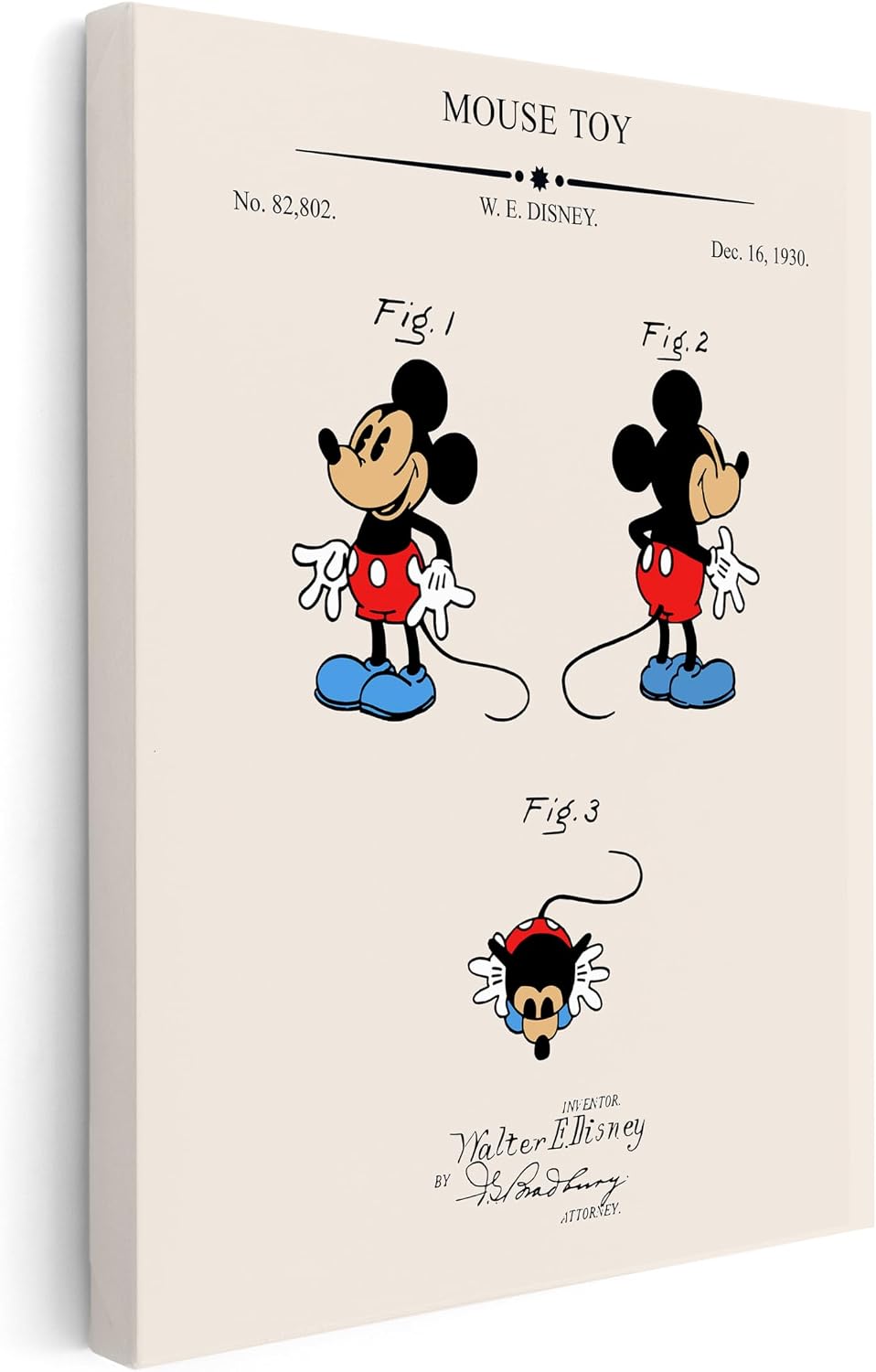 Poster Master Cartoon Character Blueprint Canvas - Patent Print - Entertainment & Theme Park Art - Housewarming Gift - Living Room, Bedroom or Kid's Room Wall Decor - 8x10 STRETCHED Canvas