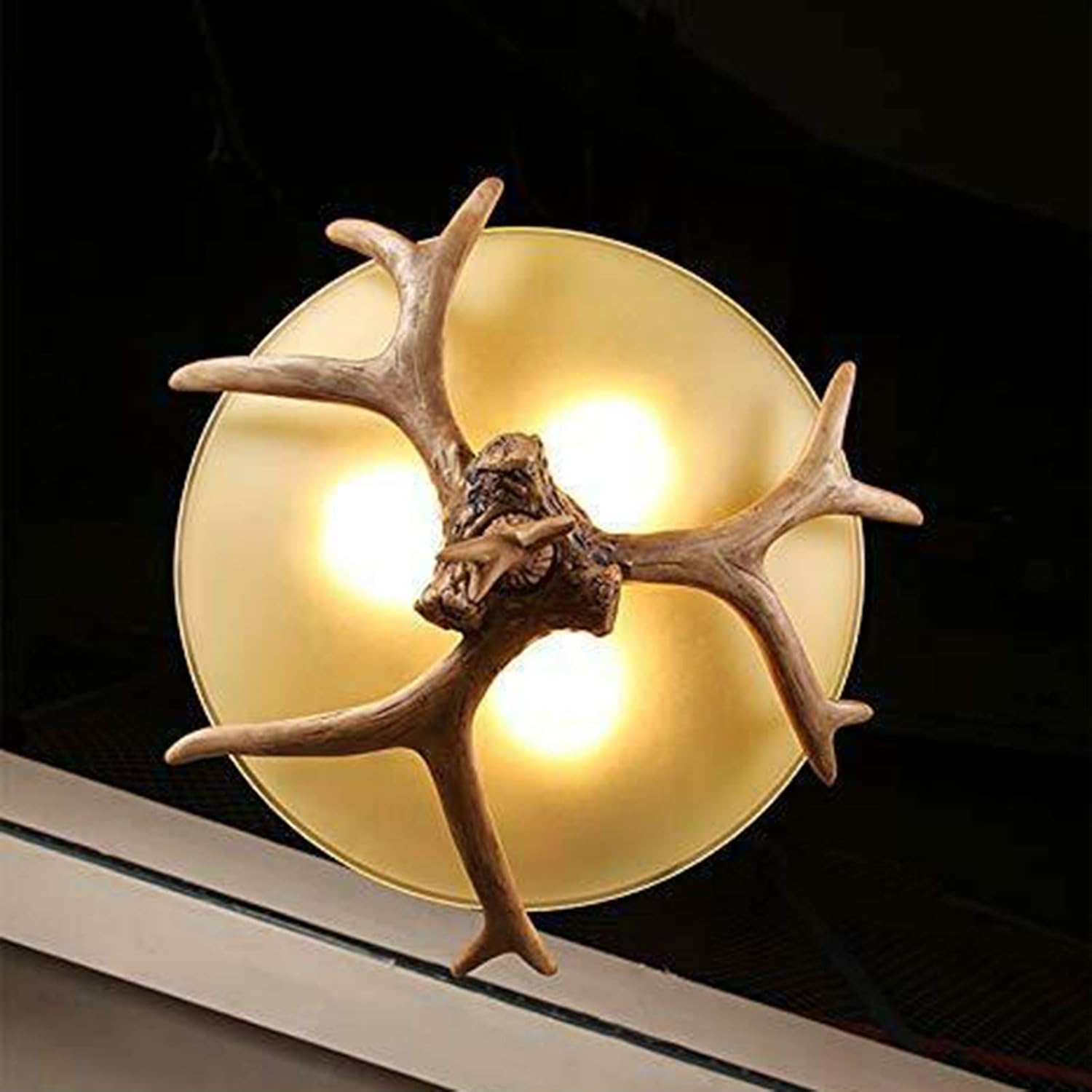 TFCFL Retro Deer Horn Antler Rustic Resin Deer Chandelier with 4-Light Vintage Style Pendant Light Rural Countryside Lighting Decor Adjustable for Living Room Kitchen Island 110V US Stock