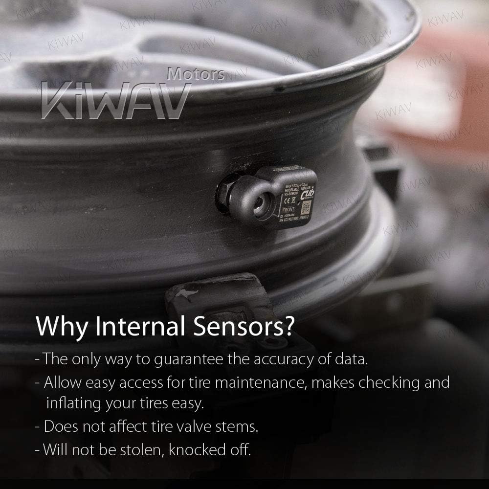 KiWAV Motorcycle TPMS Internal Sensor + Rearview Mirror Built-in Real-time Display Tire Pressure Monitor Metric M10/M8