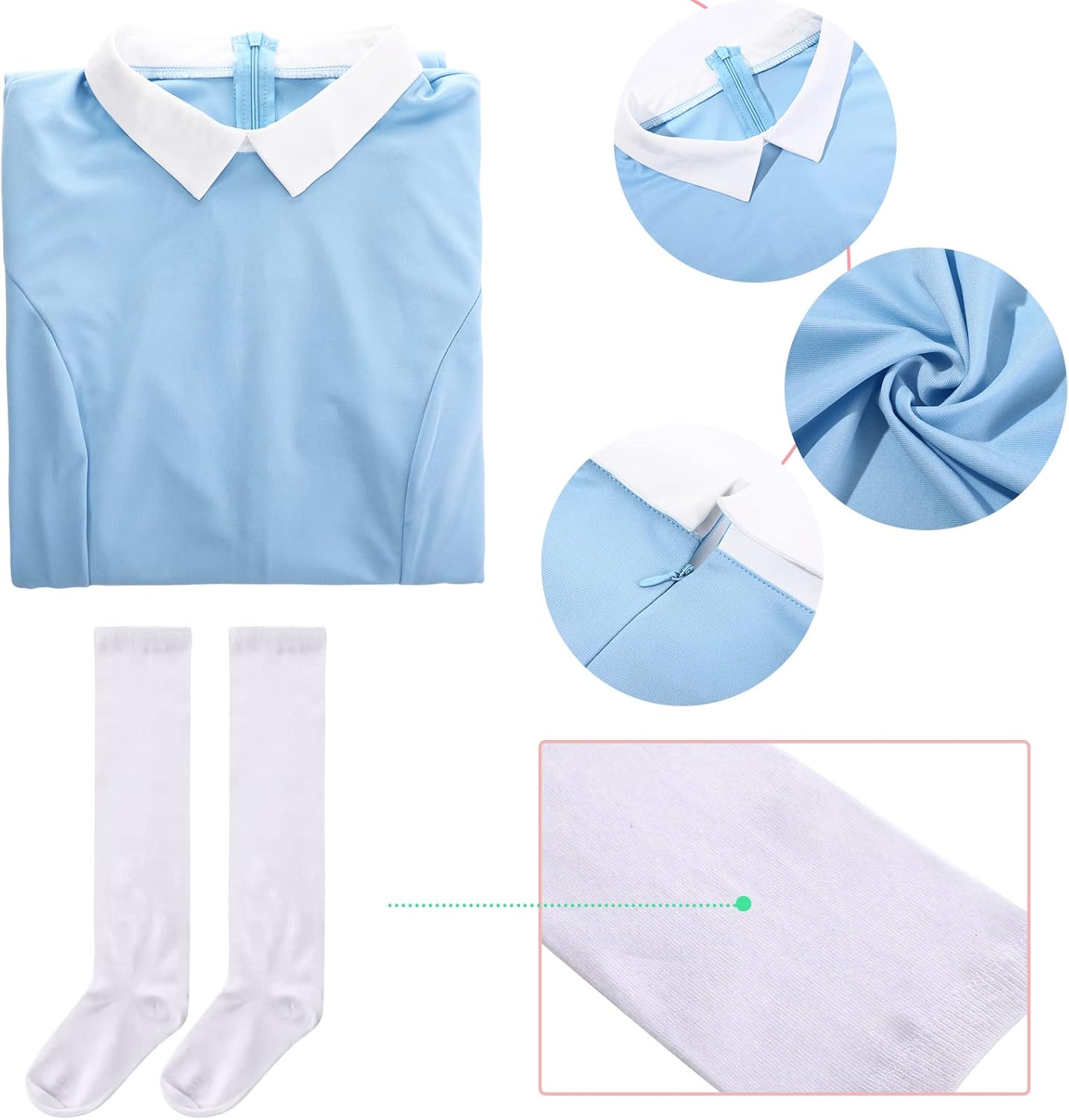 Geyoga Women's Blue Halloween Costume Long Sleeve Dress with Socks Halloween Cosplay Costume for party(Large) - Image 3