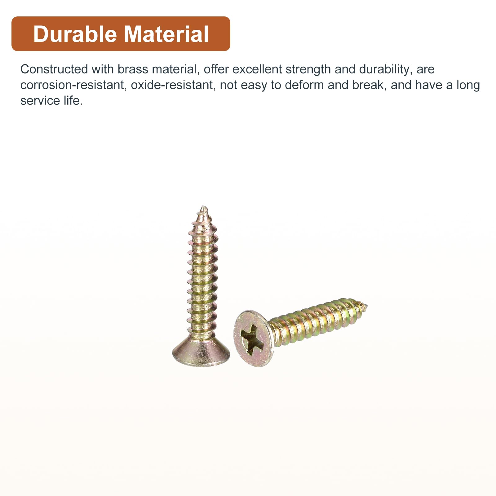 DTGN 25Pcs #10x1" Flat Head Wood Screws, Brass Phillips Self Tapping Screws - Good for Woodworking Furniture - Gold - Image 3
