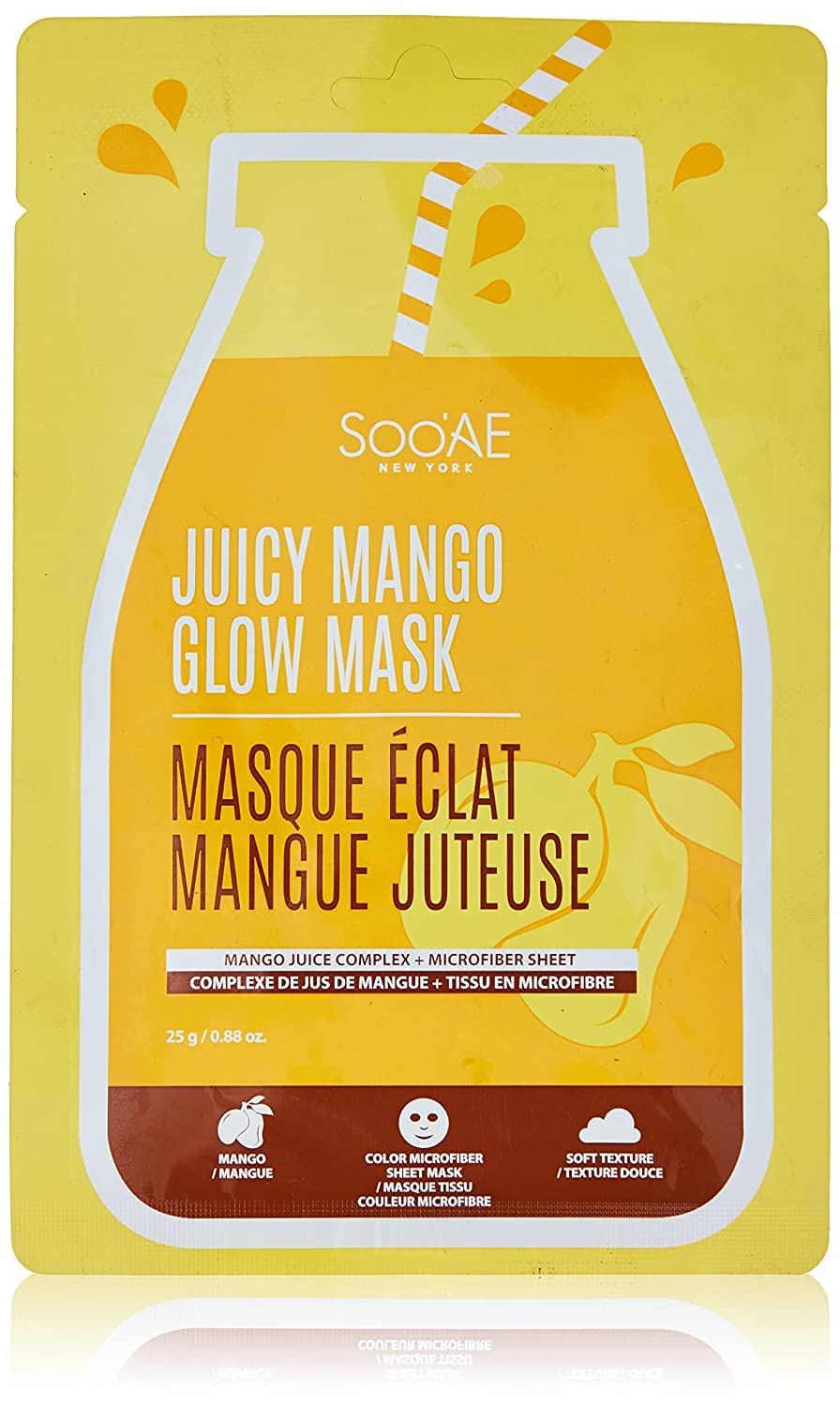 New York. Juicy Mango Glow Face Sheet Mask With Vitamin C & A. Brightening & Skin Renewing. Made In Korea, White