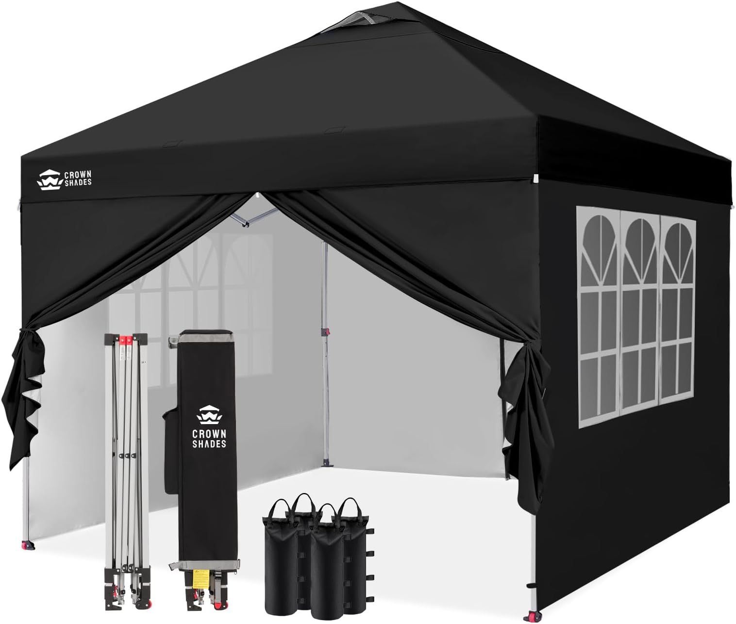CROWN SHADES Pop Up Gazebo with 4 Sides, 3m x 3m Waterproof Pop Up Tent, Center Lock One Push Instant Garden Shelter, Heavy Duty Gazebo with Carry Bag, Bonus 8 Stakes and 4 Ropes