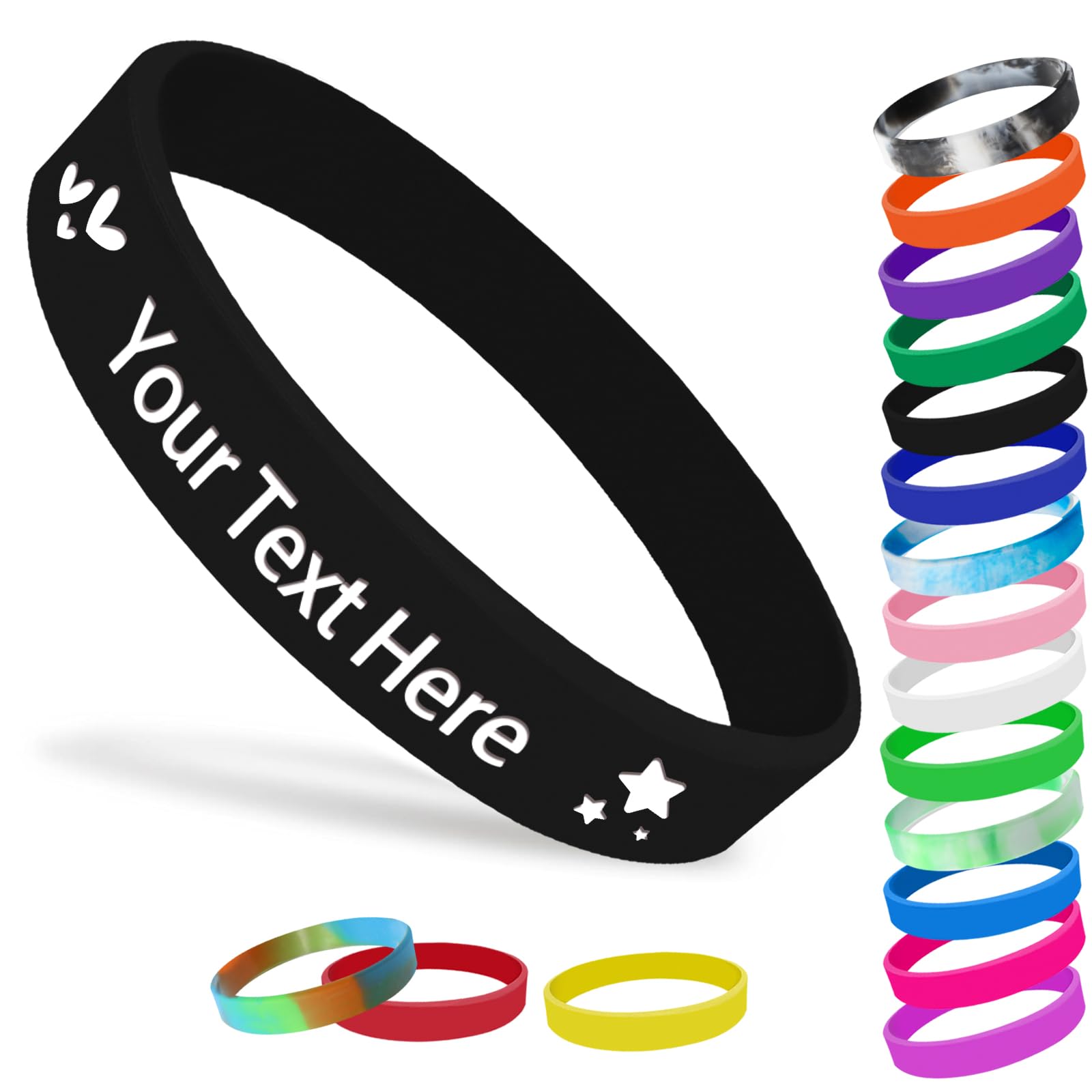 Personalised Silicone Wristbands for Events Custom Rubber Wristbands with Logo Customised 1/5/25/50/100/200 Pcs Bulk for Men Women Support, Fundraisers, Motivation, Awareness 190mm Black