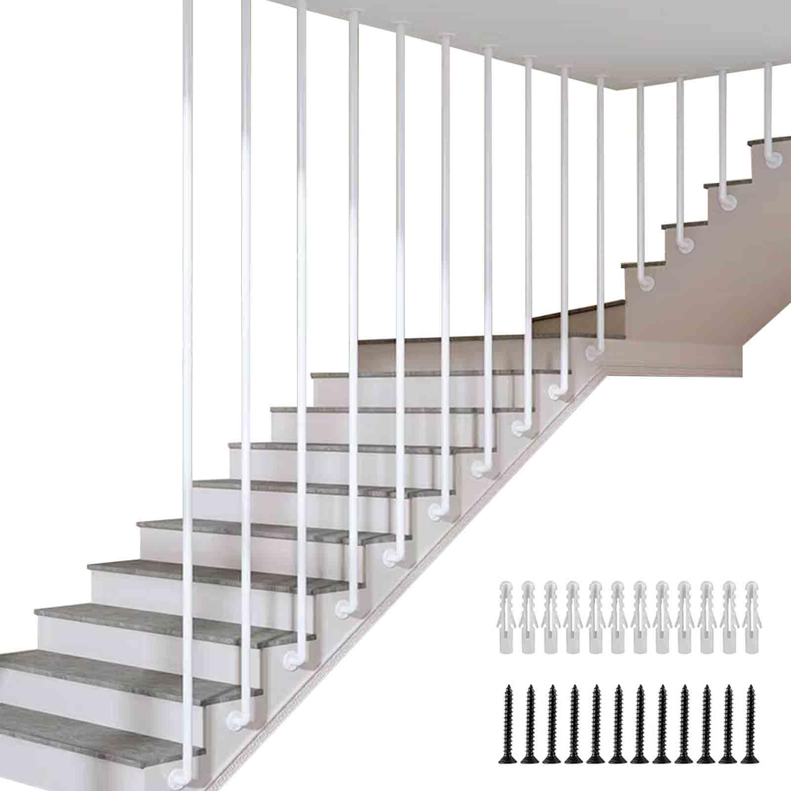 Generisch Runde Treppenbalusterpfosten – Metallgeländerspindeln mit Wandhalterungen und Metallschrauben, weiße Handlaufpfosten aus Eisen für Deck, Balkon, Treppe, Dekorgeländer (50 cm)
