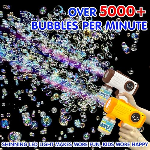 Image of VGRASSP Rechargeable Bubble Maker Toy Gun for Kids with Soap Solution Bottle, Type-C Charging Cable and Lights - Indoor and Outdoor Bubble Machine Toy Gift - Color As Per Stock
