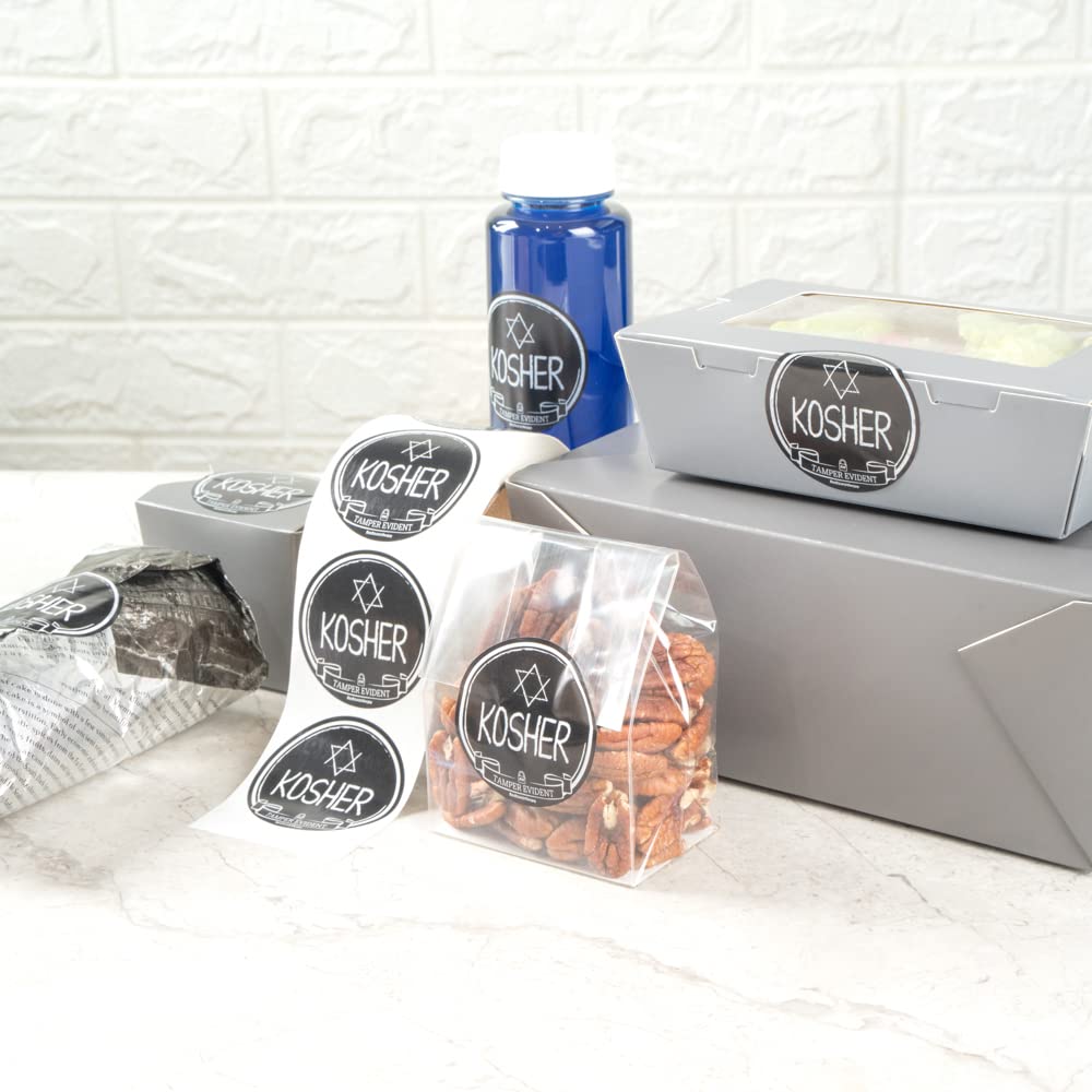 Restaurantware Label Tek - Adesivi antimanomissione per alimenti kosher, 500 adesivi laminati per sigilli antimanomissione, design a lavagna per una consegna sicura degli alimenti, nero con caratteri