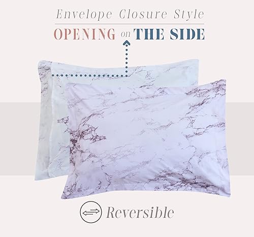 Miniatura 5 de Elegant Comfort Juego de edredón reversible de 10 piezas, estampado de mármol, almohada decorativa y sábana bajera con bolsillos inteligentes,