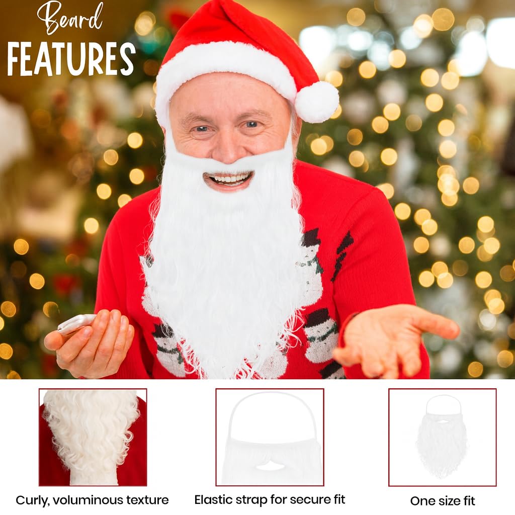 Tinsel Town 2pc Santa Hat and Beard for Adults Father Christmas Outfit, Santa Beard and Hat Set for Father Christmas Costume - Image 4