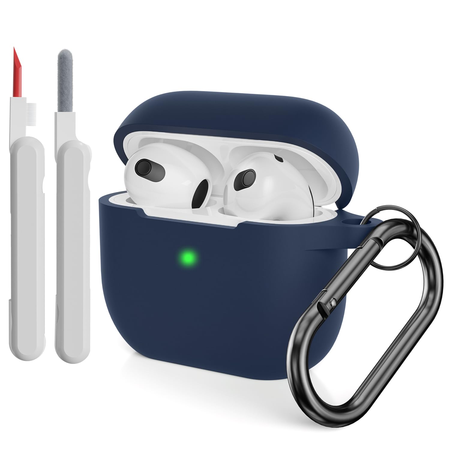 Étui Silicone AirPods Pro 3 (2025) – Coque Protection + Kit De Nettoyage 3 En 1 Et Mousqueton – Gris Nuage