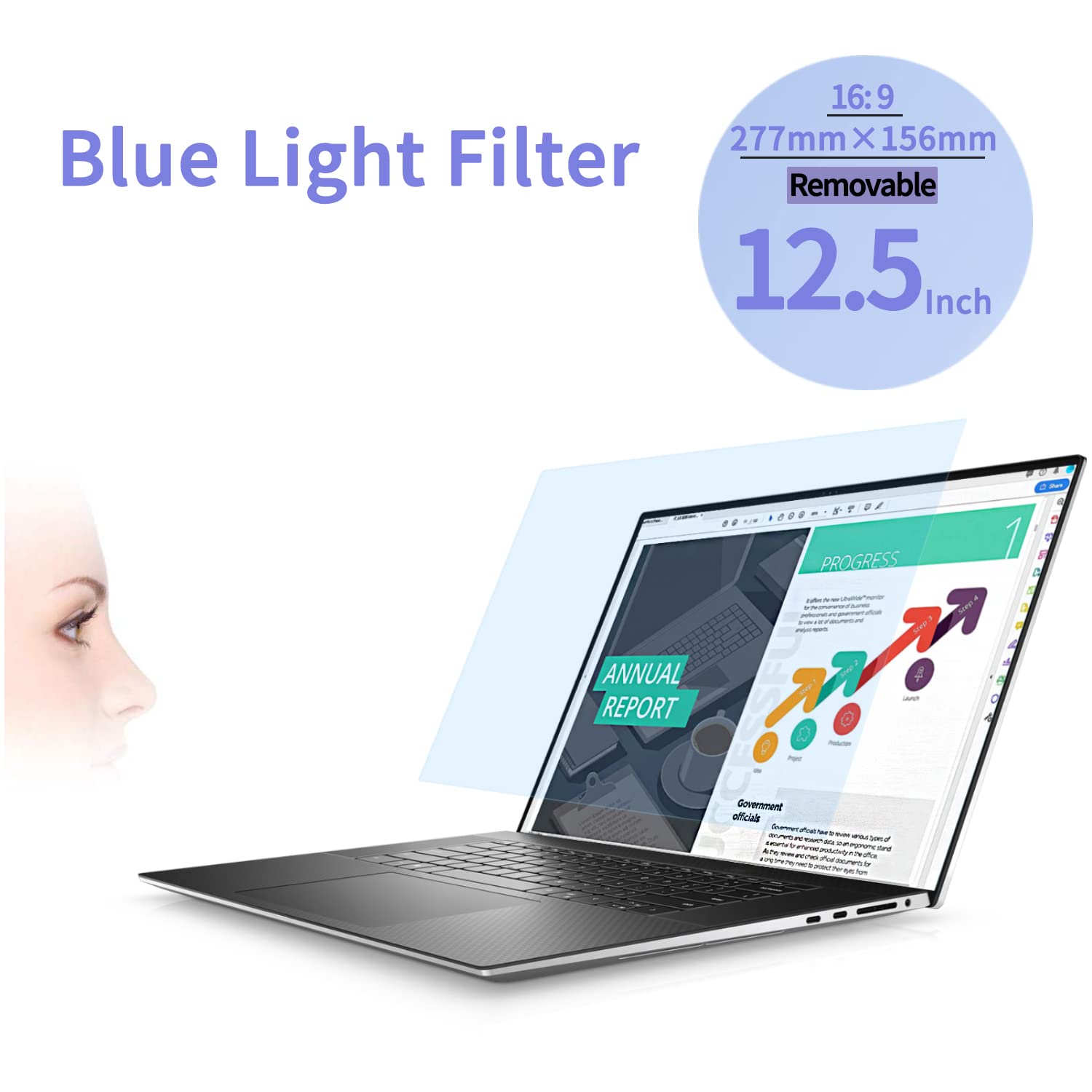 12,5 Pouces Anti Lumiere Bleue Protecteur D'écran, Filtre Anti-Lumière Bleu Premium, Filtre pour Protection Ecran, Anti-Rayonnement, Revêtement Anti-Reflet pour 12,5 Pouces 277mm*156mm 16:9-- Amovible