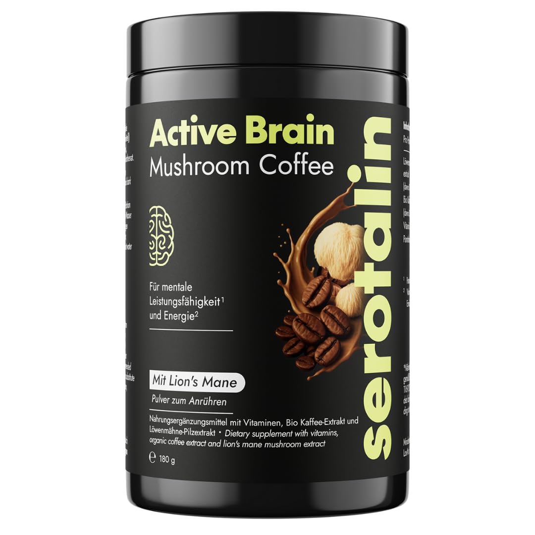 serotalin Mushroom Coffee | Bio Kaffee Alternative mit Lion’s Mane (Löwenmähne Fruchtkörperextrakt) & MCT-Pulver | Adaptogener Brain Coffee mit Kaffee-Extrakt für sanften Genuss