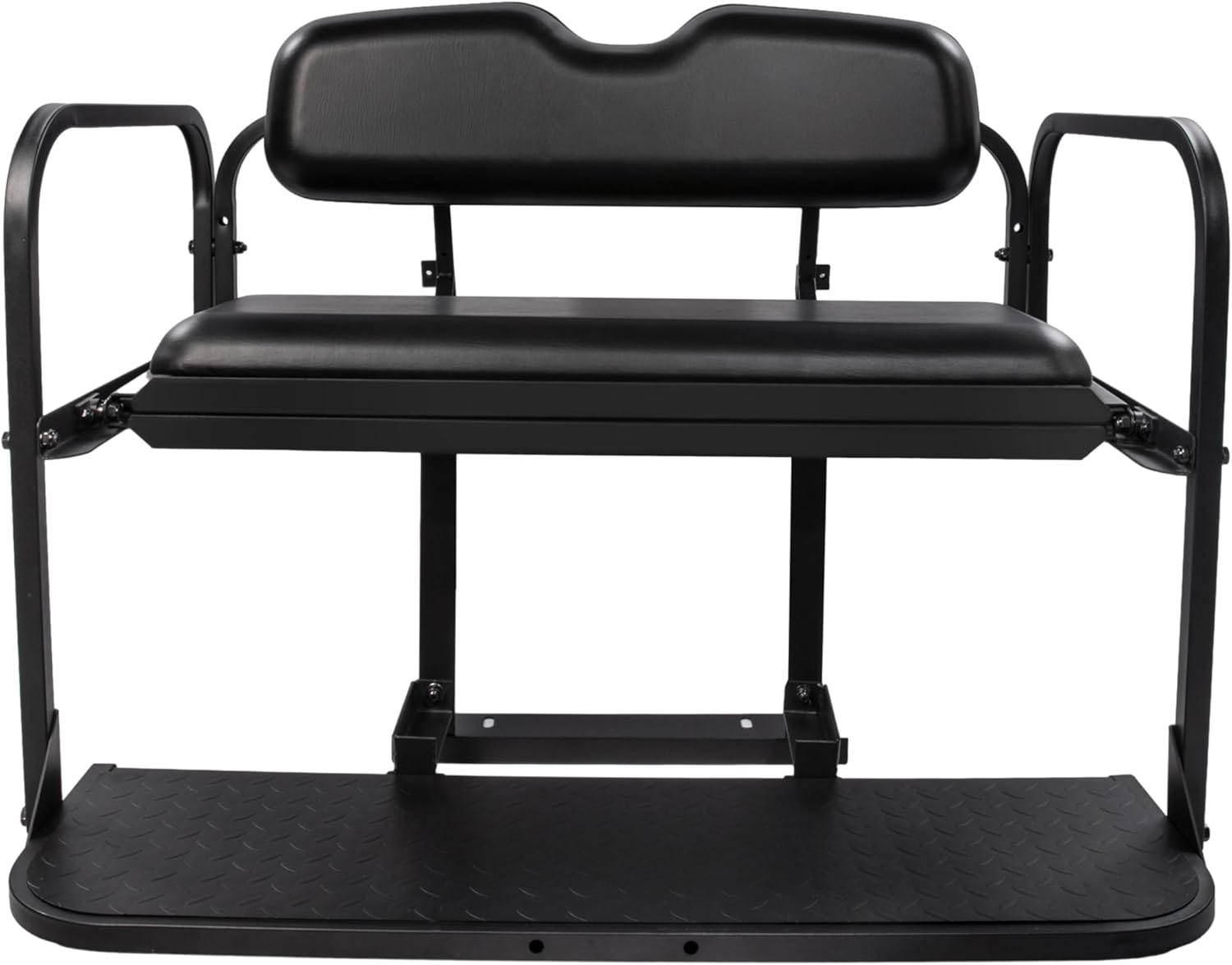 Golf Cart Rear Flip Seat Kit for Yamaha Drive G29 2007-2016, Black Color Cushions, Black Powder-Coated Frame, Plastic footrest, Cooler Box Cutout