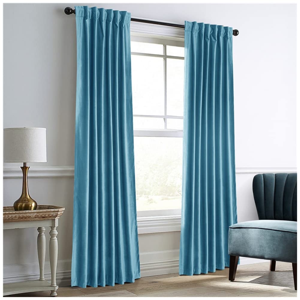GUOCU Velvet Slot Top Curtains Solid Soft Grommet Curtains Thermal Insulated Room Darkening Curtains Drapes Window Treatment Blackout Curtains for Bedroom, Living Room Blue 51X62|132X160cm(1 Panel)