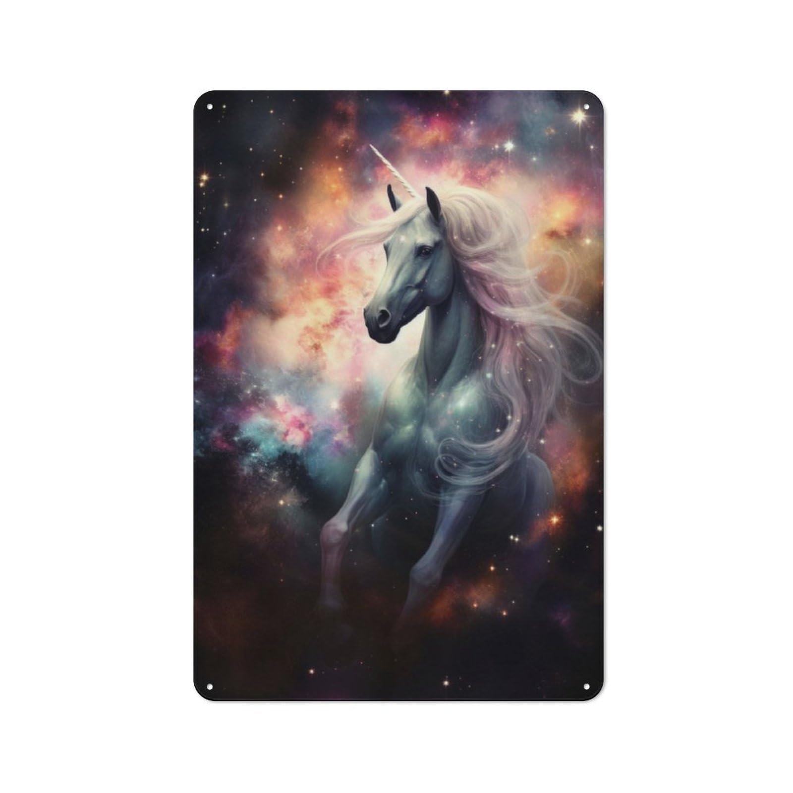 Junmoney Space Unicorn In Nebula Rustic Metal Sign 30X20cm For Guest Room Or Hallway, Suited To Hallway Wall Decor Fans