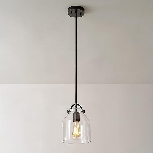 Miniatura 5 de GLOBE Electric 67000097 - Lámpara colgante de 1 luz, negro mate, pantalla de vidrio transparente, varillas de altura colgante ajustable, iluminación