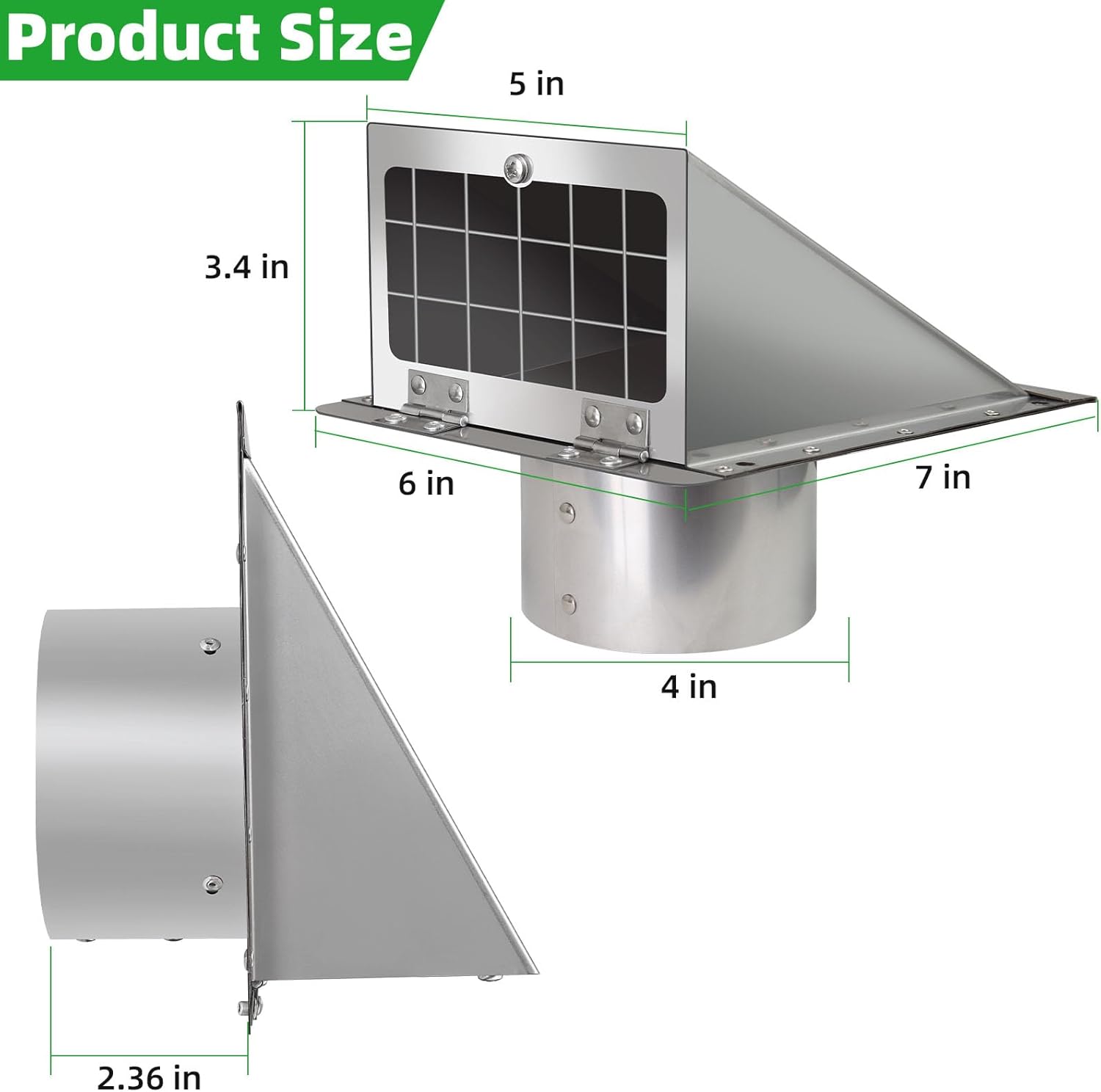 4 Inch Dryer Vent Cover Outside with Mesh with Cushioned Flap,304 Stainless Steel Wall Vent Exhaust Vent Cover,4" Outdoor Dryer Vent Cover Hood Exterior Wall Vent Cover Cap for Range Hood Vent AC Vent