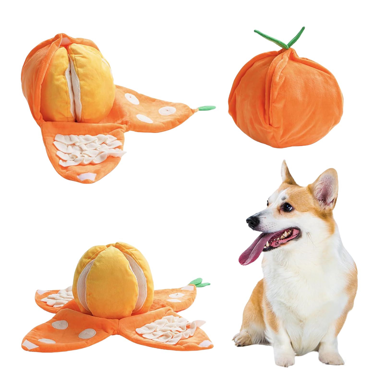 Interactive Dog Toys Hide and Seek Dog Toy,Dog Enrichment Toy with Squeaker and Crinkle Paper Inside,5-in-1 Orange Watermelon Hide Plush Toys,Interactive Puzzle Foraging Mat, Feeding Game Pet (B) — image 1