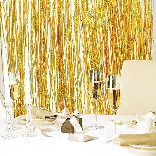 Image of Party Propz Golden Foil Curtains For Birthday Decoration - Set of 2 Pcs (3ft x 6ft Each) Gold Foil Curtain For Decoration | Foil Fringe Curtains For Decorations | Party Decorations Items (Golden)